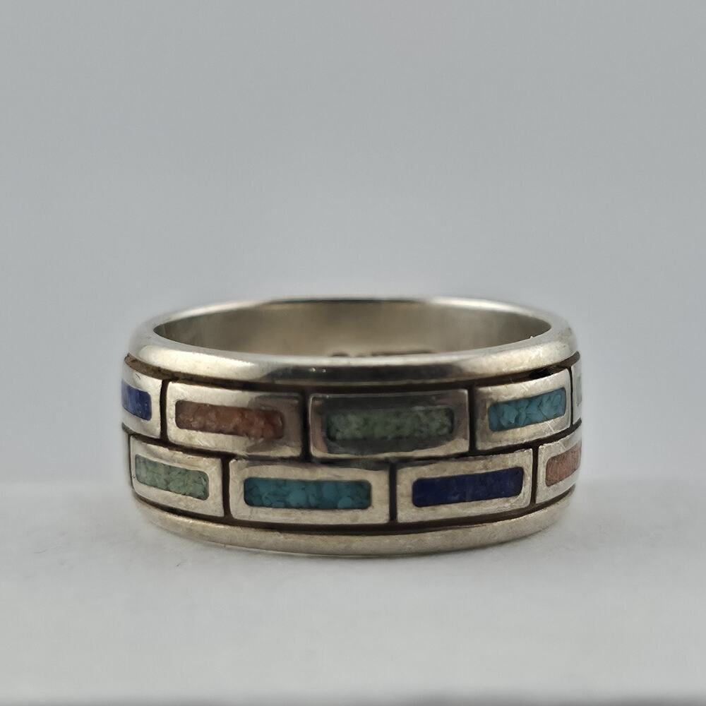Waldeck Johnson 925 Sterling Silver Inlay Band Ring Size 7 Native American